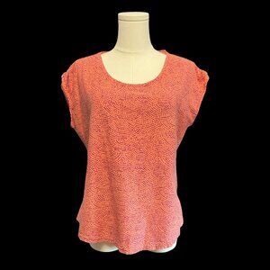 Orange/Purple Abstract Print Tee w/ Ruched Shoulder Details